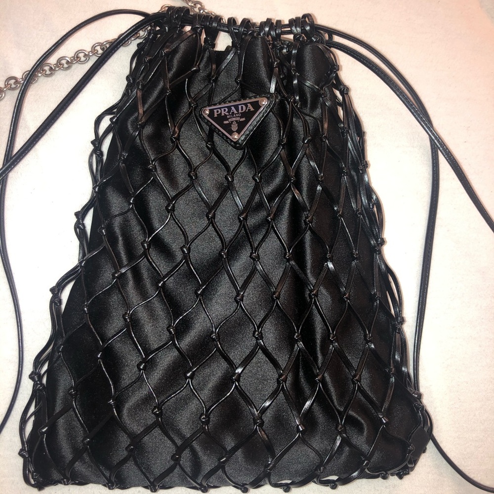 Satin and leather prada crossbody bag in black